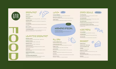 Food menukaart voor op de muur op groene achtergrond